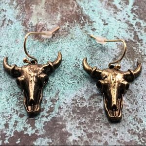 Western Longhorn Skull Bronze Tone Metal Earring